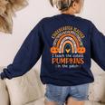 Rainbow I Teach The Cutest Pumpkins Kindergarten Teacher Men Women Women's Sweatshirt Back Print Navy
