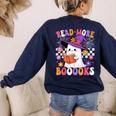 Read More Books Ghost Reading Book Teacher Halloween Women's Sweatshirt Back Print Navy Read More Books Ghost Reading Book Teacher Halloween Women's Sweatshirt Back Print Navy