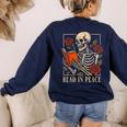 Read In Peace Skeleton Reading Book Halloween Teacher Women's Sweatshirt Back Print Navy Read In Peace Skeleton Reading Book Halloween Teacher Women's Sweatshirt Back Print Navy