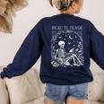 Read In Peace Skeleton Reading Teacher Spooky Halloween Women's Sweatshirt Back Print Navy Read In Peace Skeleton Reading Teacher Spooky Halloween Women's Sweatshirt Back Print Navy