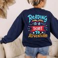 Reading Adventure Library Student Teacher Book Women's Sweatshirt Back Print Navy Reading Adventure Library Student Teacher Book Women's Sweatshirt Back Print Navy