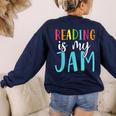 Reading Is My Jam Back To School Teacher Women's Sweatshirt Back Print Navy Reading Is My Jam Back To School Teacher Women's Sweatshirt Back Print Navy