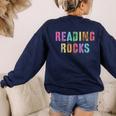 READING ROCKS English Teacher ELA ABCD Read Star Kinder Women's Sweatshirt Back Print Navy READING ROCKS English Teacher ELA ABCD Read Star Kinder Women's Sweatshirt Back Print Navy
