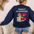 Reading Is My Super Power Superhero Best English Teacher Women's Sweatshirt Back Print Navy