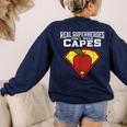 Real Superheroes Don't Wear Capes Teacher Shirt Teaching Te Women's Sweatshirt Back Print Navy