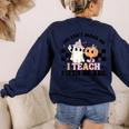 Retro You Can't Scare Me I Teach 5th Grade Teacher Halloween Women's Sweatshirt Back Print Navy