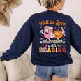 Retro Fall In Love With Learning Pumpkin Autumn Teacher Women's Sweatshirt Back Print Navy Retro Fall In Love With Learning Pumpkin Autumn Teacher Women's Sweatshirt Back Print Navy
