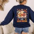 Retro Fall In Love With Learning Pumpkin Leaf Teacher Autumn Women's Sweatshirt Back Print Navy Retro Fall In Love With Learning Pumpkin Leaf Teacher Autumn Women's Sweatshirt Back Print Navy