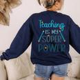 Retro Groovy Teaching Is My Super Power Teacher's Present Men Women Women's Sweatshirt Back Print Navy Retro Groovy Teaching Is My Super Power Teacher's Present Men Women Women's Sweatshirt Back Print Navy