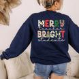 Retro Merry Teacher Bright Students Christmas Teacher Women's Sweatshirt Back Print Navy Retro Merry Teacher Bright Students Christmas Teacher Women's Sweatshirt Back Print Navy