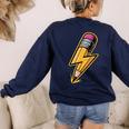 Retro Pencil Pencil Back To School Teacher Student Women's Sweatshirt Back Print Navy Retro Pencil Pencil Back To School Teacher Student Women's Sweatshirt Back Print Navy