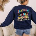 Retro Teaching Future Leaders Groovy Teacher Back To School Women's Sweatshirt Back Print Navy