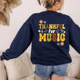 Retro Thankful For Music Floral Music Teacher Thanksgiving Men Women Women's Sweatshirt Back Print Navy Retro Thankful For Music Floral Music Teacher Thanksgiving Men Women Women's Sweatshirt Back Print Navy