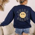 Retro Third Grade Teacher Student 1st Day Back To School Women's Sweatshirt Back Print Navy
