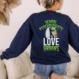 School Psychologists Love Brains Halloween Teacher Counselor Women's Sweatshirt Back Print Navy