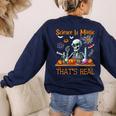 Science Is Magic Halloween Skeleton Students Teacher Women's Sweatshirt Back Print Navy