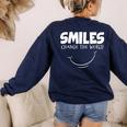 Smile Smiles Change The World Teacher T-Shirt Happy T-Shirt Women's Sweatshirt Back Print Navy Smile Smiles Change The World Teacher T-Shirt Happy T-Shirt Women's Sweatshirt Back Print Navy