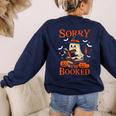 Sorry I'm Booked Ghost Reading Book Lover Teacher Halloween Women's Sweatshirt Back Print Navy