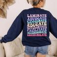 Sped Caffeinate Advocate Laminate Educate Teacher Women's Sweatshirt Back Print Navy Sped Caffeinate Advocate Laminate Educate Teacher Women's Sweatshirt Back Print Navy