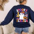 Spooky Teacher Ghost Pencil Teach Halloween Teacher Women's Sweatshirt Back Print Navy Spooky Teacher Ghost Pencil Teach Halloween Teacher Women's Sweatshirt Back Print Navy