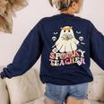 Spooky Teacher Groovy Retro Ghost Teacher Halloween 2023 For Men Women Kids Women's Sweatshirt Back Print Navy