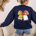 Student Teacher Coquette Bow Pencil Back To School First Day Women's Sweatshirt Back Print Navy Student Teacher Coquette Bow Pencil Back To School First Day Women's Sweatshirt Back Print Navy