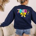 Teach Coquette Bow Teacher Back To School Happy First Day Women's Sweatshirt Back Print Navy Teach Coquette Bow Teacher Back To School Happy First Day Women's Sweatshirt Back Print Navy