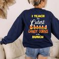 I Teach The Cutest Candy Corn In The Patch Teacher Halloween Women's Sweatshirt Back Print Navy