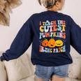 I Teach The Cutest Pumpkins In The Patch Teacher Women's Sweatshirt Back Print Navy
