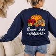 Teach Love Inspire Autumn Fall Plaid Leopard Pumpkin Teacher For Men Women Kids Women's Sweatshirt Back Print Navy