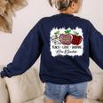 Teach Love Inspire Pre-k Teacher Apple Leopard Red Plain Women's Sweatshirt Back Print Navy