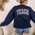 Teach Teacher Checkered First Day Of School Back To School Women's Sweatshirt Back Print Navy Teach Teacher Checkered First Day Of School Back To School Women's Sweatshirt Back Print Navy