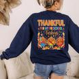 Teach Thanksgiving Teacher Thankful For My Preschool Turkeys Women's Sweatshirt Back Print Navy Teach Thanksgiving Teacher Thankful For My Preschool Turkeys Women's Sweatshirt Back Print Navy