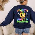 Teacher Back To School Color In Kindness Crayon Pencil Women's Sweatshirt Back Print Navy Teacher Back To School Color In Kindness Crayon Pencil Women's Sweatshirt Back Print Navy