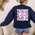 Teacher Bow Pencil Flowers Teacher Back To School Women's Sweatshirt Back Print Navy Teacher Bow Pencil Flowers Teacher Back To School Women's Sweatshirt Back Print Navy