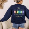 This Teacher Is Glowing Hello Summer End Of School Women's Sweatshirt Back Print Navy This Teacher Is Glowing Hello Summer End Of School Women's Sweatshirt Back Print Navy