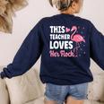 This Teacher Loves Her Flock Teaching Flamingo Girl Women's Sweatshirt Back Print Navy