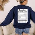 Teacher Nutrition Facts Teachers Nutritional Fact Women's Sweatshirt Back Print Navy