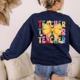 Teacher Pencil Coquette Bow Back To School Teacher Women's Sweatshirt Back Print Navy Teacher Pencil Coquette Bow Back To School Teacher Women's Sweatshirt Back Print Navy