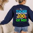 My Teacher Survived 100 Days Of Me Dab 100 Days Of School For Men Women Kids Women's Sweatshirt Back Print Navy My Teacher Survived 100 Days Of Me Dab 100 Days Of School For Men Women Kids Women's Sweatshirt Back Print Navy