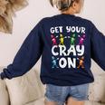 Teacher's Get Your Cray On Dabbing Crayons Women's Sweatshirt Back Print Navy Teacher's Get Your Cray On Dabbing Crayons Women's Sweatshirt Back Print Navy