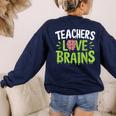 Teachers Love Brains Halloween Teacher Zombie Women's Sweatshirt Back Print Navy Teachers Love Brains Halloween Teacher Zombie Women's Sweatshirt Back Print Navy