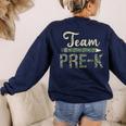 Team Pre-K Camo Pre-K Teacher Camouflage Women's Sweatshirt Back Print Navy Team Pre-K Camo Pre-K Teacher Camouflage Women's Sweatshirt Back Print Navy