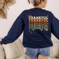 Thankful Teacher Thanksgiving Fall Pumpkin Turkey Women's Sweatshirt Back Print Navy Thankful Teacher Thanksgiving Fall Pumpkin Turkey Women's Sweatshirt Back Print Navy