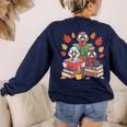 Thanksgiving Teacher Books Turkey Reading Book Women's Sweatshirt Back Print Navy Thanksgiving Teacher Books Turkey Reading Book Women's Sweatshirt Back Print Navy