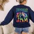 Tie Dye Teaching Social Studies Is My Jam Sunglasses Teacher Women's Sweatshirt Back Print Navy