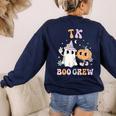 TK Boo Crew Retro Groovy Halloween Floral Ghost TK Teacher Men Women Kids Women's Sweatshirt Back Print Navy
