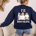 TK Boo Crew Retro Groovy Halloween Floral Ghost TK Teacher Women's Sweatshirt Back Print Navy TK Boo Crew Retro Groovy Halloween Floral Ghost TK Teacher Women's Sweatshirt Back Print Navy