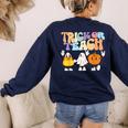 Trick Or Teach Cute Halloween Teacher Women's Sweatshirt Back Print Navy Trick Or Teach Cute Halloween Teacher Women's Sweatshirt Back Print Navy