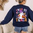 Trick Or Teach Groovy Teacher Ghost Halloween Teacher Women's Sweatshirt Back Print Navy Trick Or Teach Groovy Teacher Ghost Halloween Teacher Women's Sweatshirt Back Print Navy